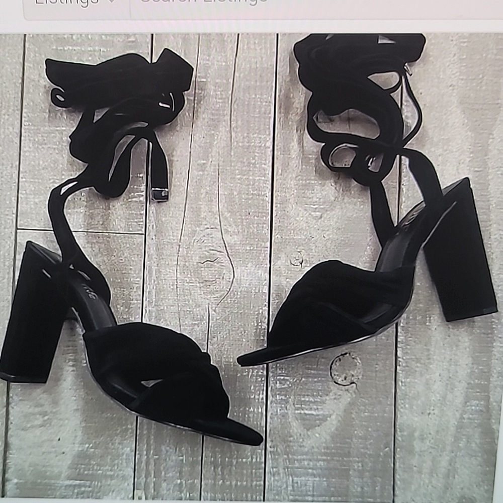 👡👡MODE COLLECTIVE KIMBER SANDAL LACE UP SUEDE HEELS BLACK SZ 9